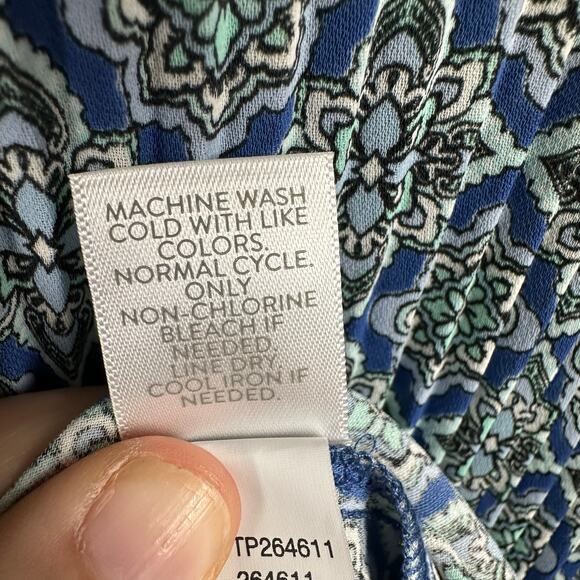 J. Jill Floral Blouse Size 3x Blue Geometric Bell Sleeve Pleated Career Workwear - Picture 8 of 12